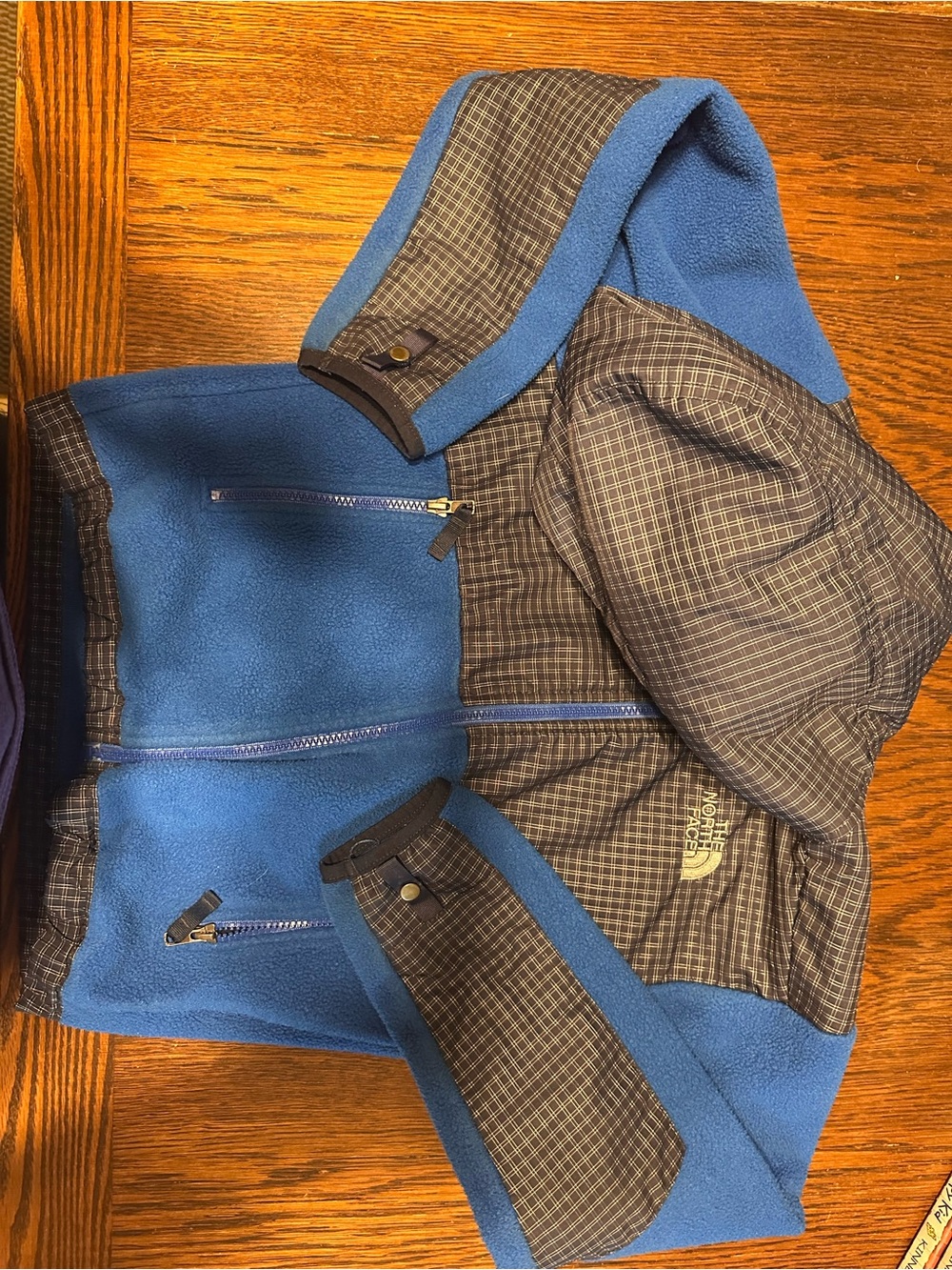 The North Face Blue and Brown Kids Fleece Jacket with Hood